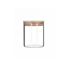 empty glass spice jar food glass jar clear glass cookie jar with bamboo cap BJ-93A